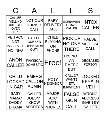 911 DISPATCH Bingo Card