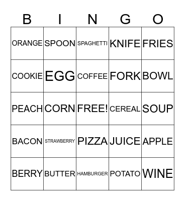 ASL FOOD Bingo Card