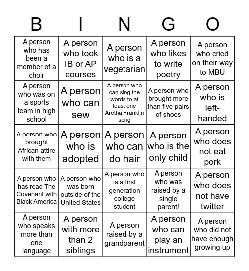 IBW/PERSIST Diversity Bingo Card