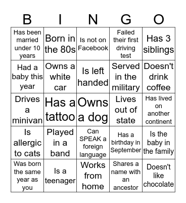 Kilbane Family Reunion Bingo Card