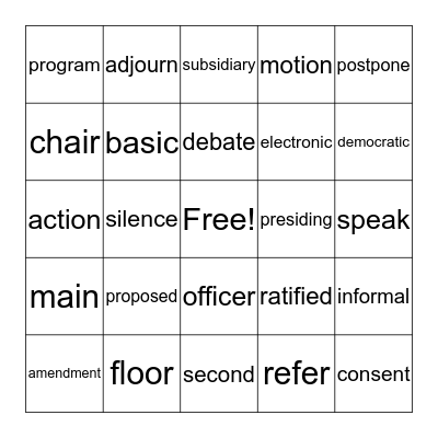 PARLIAMENTARY PROCEDURE BINGO Card