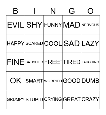 ASL EMOTIONS  Bingo Card