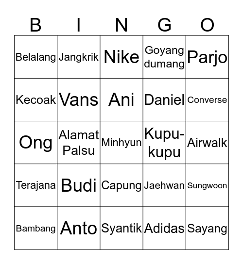 WINNER Bingo Card