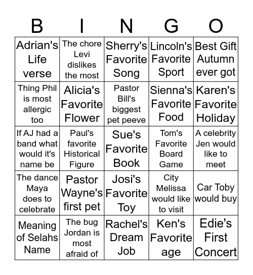 Getting to Know You Bingo Card