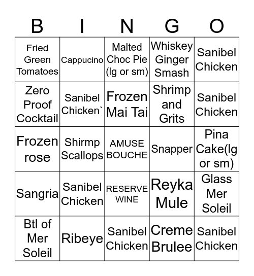 Tommy's Sanibel Bingo Card