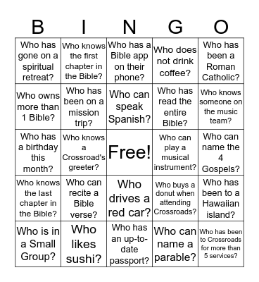 Getting to Know You at Following Jesus Bingo Card