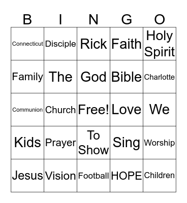 Church Bingo Card