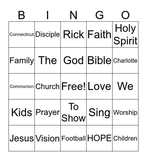 Church Bingo Card