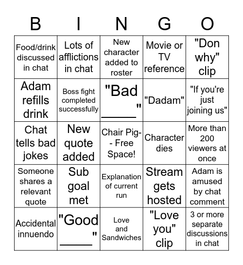 AdamVsEverything Bingo Card