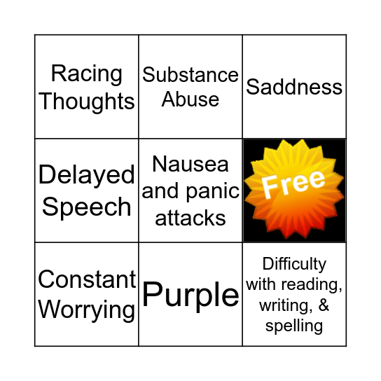 Mental Health Bingo Card