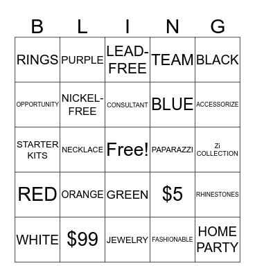 $5 BLING-O Bingo Card