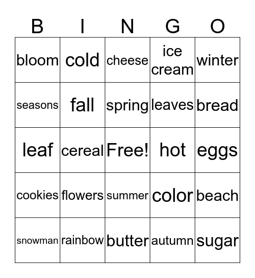 Seasons & Food Bingo Card