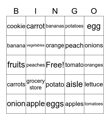 Fruits & Vegetables Bingo Card