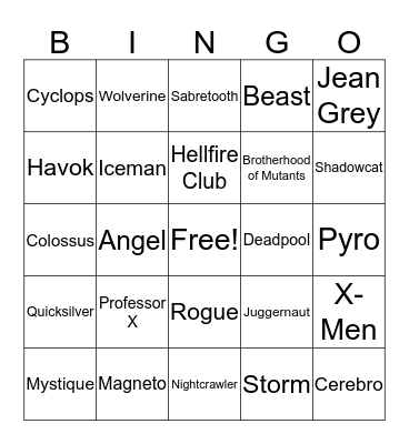 F.L.O.A.B. X-men September 2018 Bingo Card