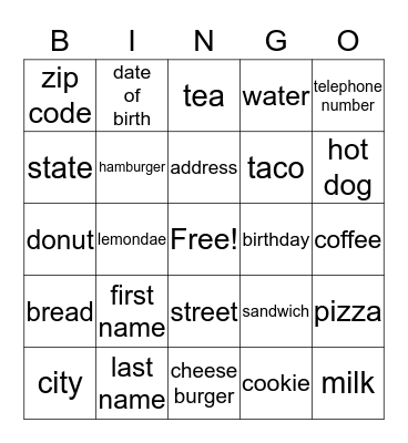 Ordering at a Restaurant & Filling Out a Form Bingo Card