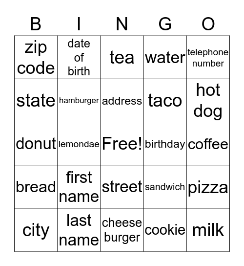 Ordering at a Restaurant & Filling Out a Form Bingo Card