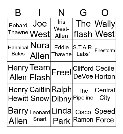 F.L.O.A.B. The Flash October 2018 Bingo Card