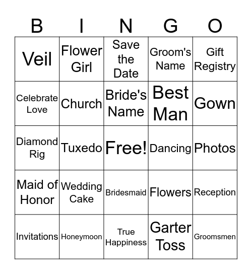 Bride to Be Bingo Card