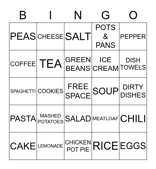 SOUP KITCHEN BINGO Card