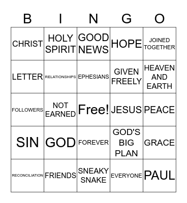 Ephesians Bingo Card