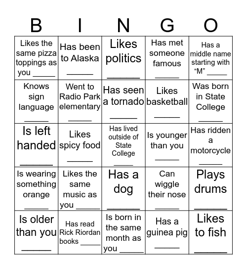 Block 3 Bingo Card