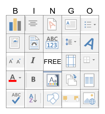 Microsoft Word Icons/Features Bingo Card