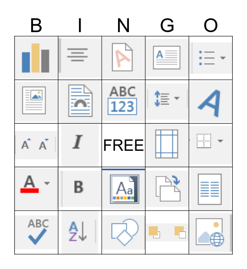 Microsoft Word Icons/Features Bingo Card