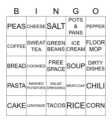 SOUP KITCHEN BINGO Card