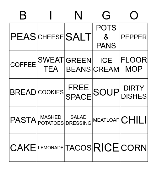 SOUP KITCHEN BINGO Card