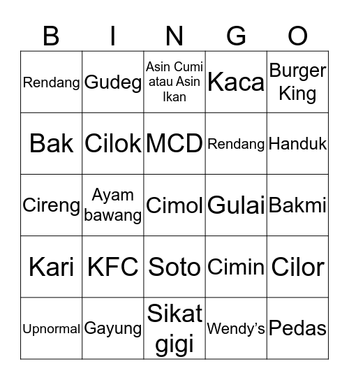 Rocé Bingo Card