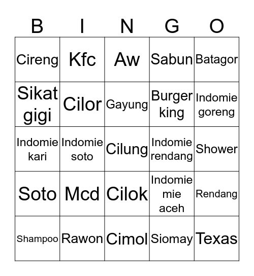 Untitled Bingo Card
