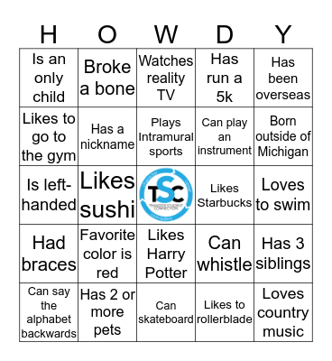 TSC ORIENTATION Bingo Card