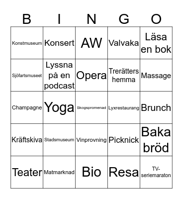 Fritidsbingo Card