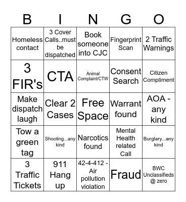 Dispatcher Bingo  October - November Bingo Card