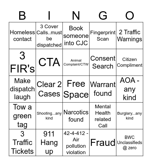 Dispatcher Bingo  October - November Bingo Card