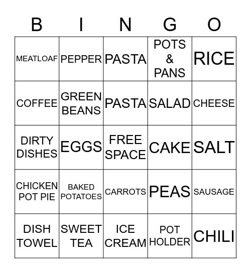 SOUP KITCHEN BINGO Card