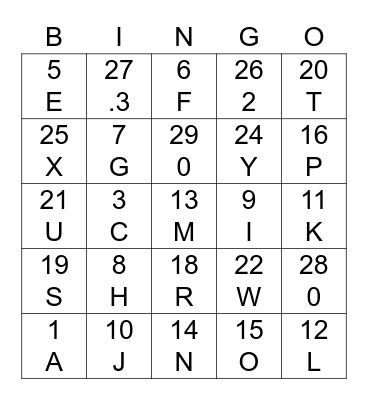 ABC sunday Trip Bingo Card