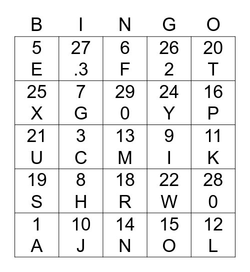 ABC sunday Trip Bingo Card