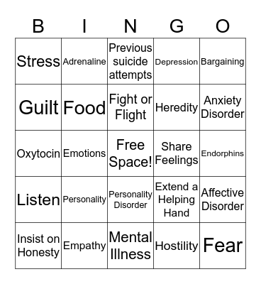 Mental Health Bingo Card