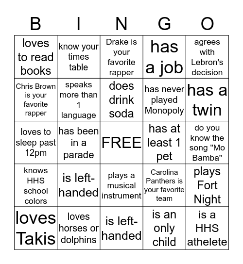 Getting to Know You Bingo Card