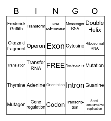 Biology Unit 12 Bingo Card