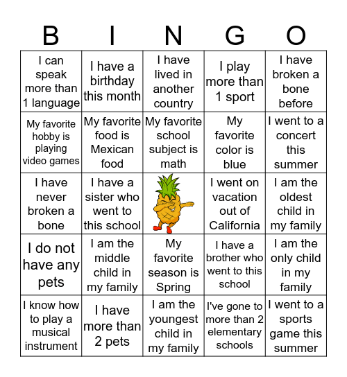 Meet the Students of B9! Bingo Card
