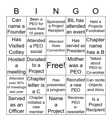 Fall PEO Reciprocity Event Bingo Card