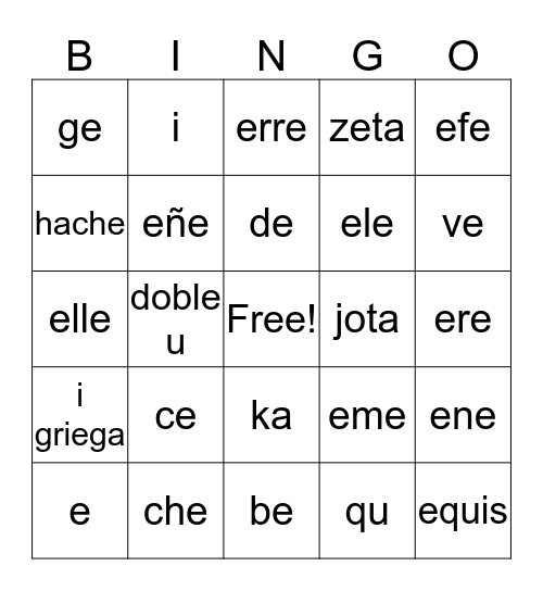 Alfabeto (spelling) Bingo Card