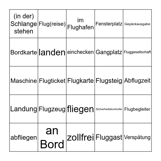 Im Flughafen Bingo Card