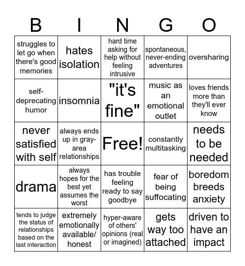 Rachel Bingo Card