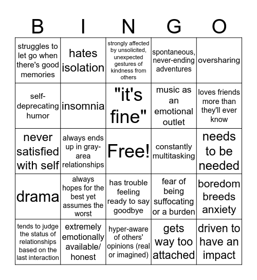 Rachel Bingo Card