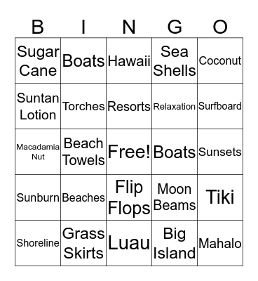 Hawaiian Bingo Card