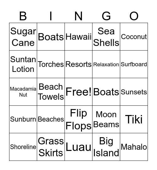 Hawaiian Bingo Card
