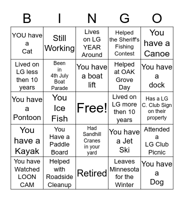 LAKE GEORGE Conservation Club Bingo Card
